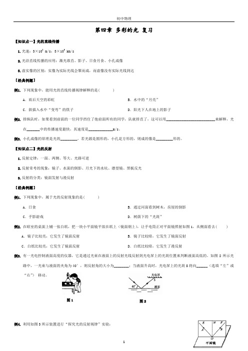 沪科版物理八年级上册知识归纳及对点训练：第四章《多彩的光》复习