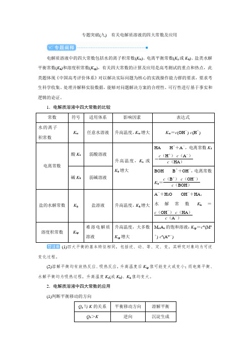 专题突破(九) 有关电解质溶液的四大常数及应用(教案)