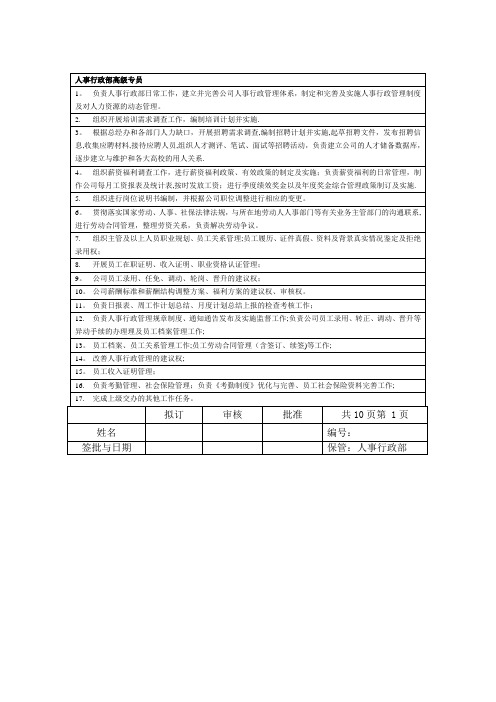 小公司岗位职责汇编