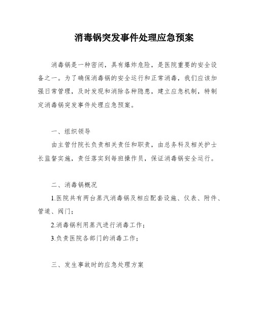 消毒锅突发事件处理应急预案