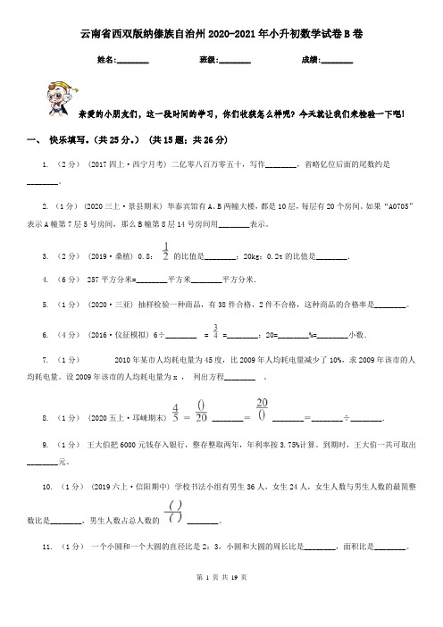 云南省西双版纳傣族自治州2020-2021年小升初数学试卷B卷