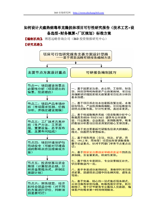 如何设计犬瘟热病毒单克隆抗体项目可行性研究报告(技术工艺+设备选型+财务概算+厂区规划)标准方案