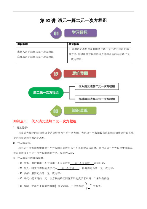 解二元一次方程组(2个知识点+6类热点题型讲练+习题巩固)(解析版)七年级数学下册 