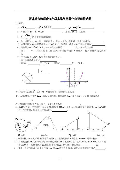 新课标突破高分九年级上数学寒假作业基础测试题二