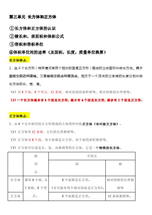 五年级下册数学  五下第3单元(长方体和正方体)知识点