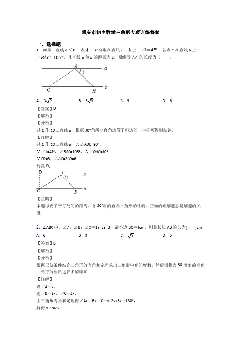 重庆市初中数学三角形专项训练答案