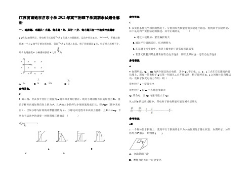 江苏省南通市启东中学2021年高三物理下学期期末试题含解析