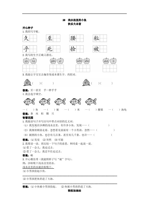 二年级语文上册-第28课浅水洼里的小鱼试题及答案