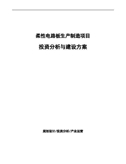 柔性电路板生产制造项目投资分析与建设方案