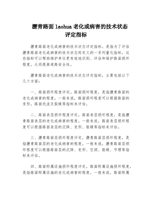 沥青路面laohua老化或病害的技术状态评定指标