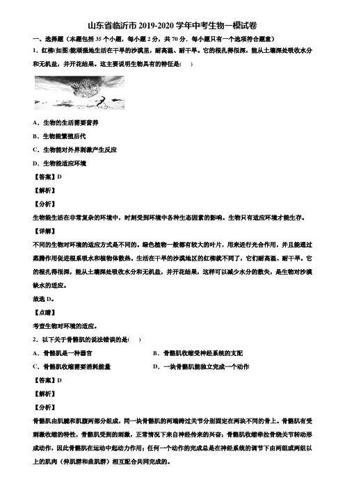 山东省临沂市2019-2020学年中考生物一模试卷含解析