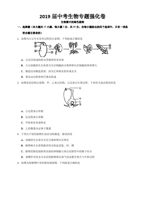 2019届中考生物专题强化卷：生物圈中的绿色植物