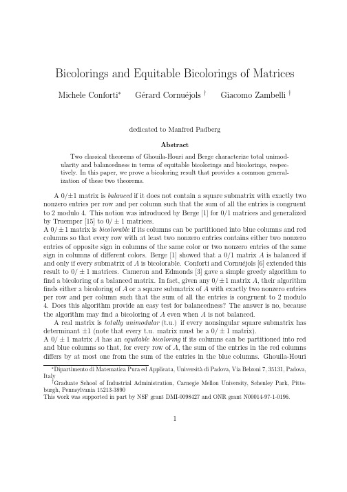 Bicolorings and Equitable Bicolorings of Matrices