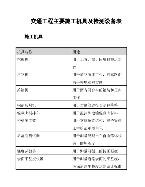 交通工程主要施工机具及检测设备表