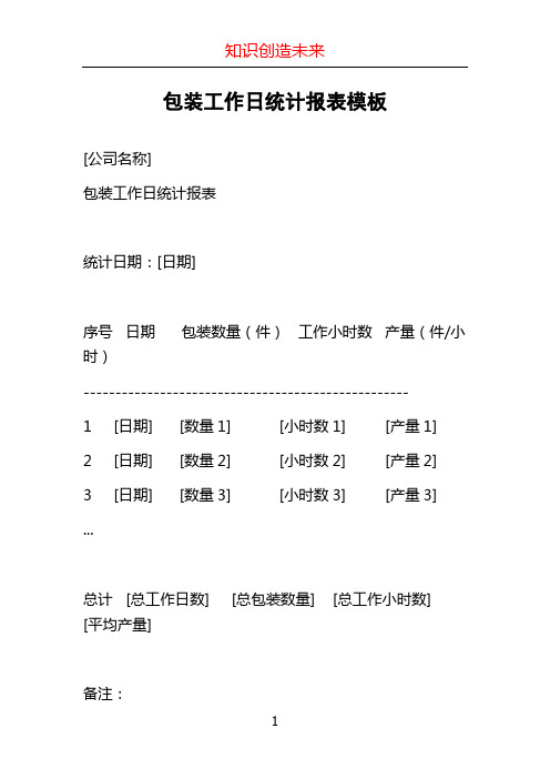 包装工作日统计报表模板