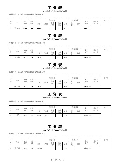 工资条模板