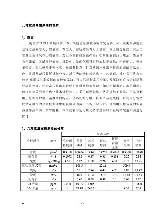 几种重质高酸原油性质