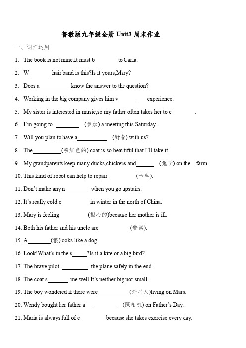 鲁教版九年级英语全册Unit 3周末作业
