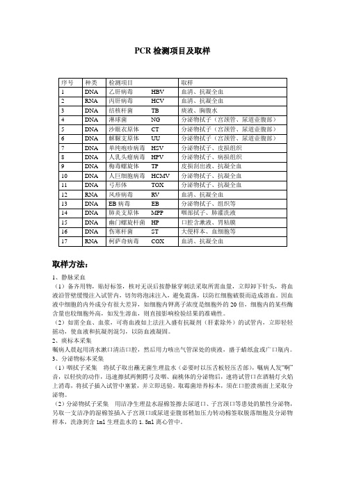 PCR检测项目及取样