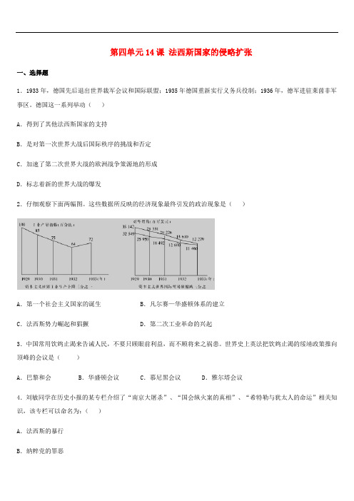 2019-2020学年九年级历史下册 第四单元 经济大危机和第二次世界大战 第14课 法西斯国家的侵