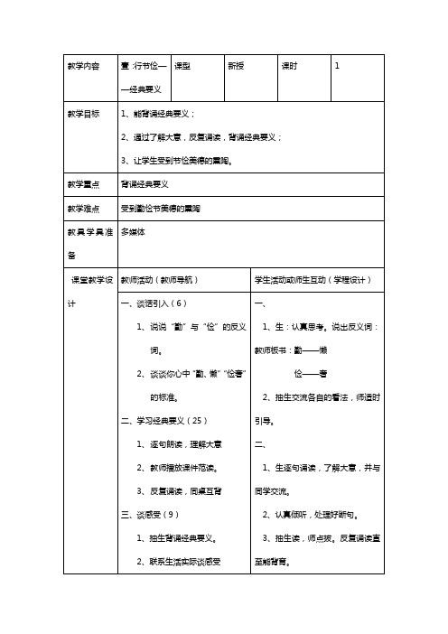 五级上国学经典行节俭教案