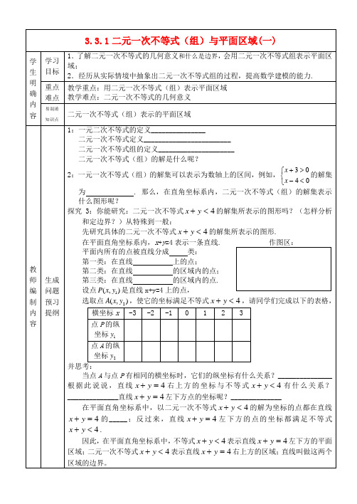 高中数学 3.3.1 二元一次不等式(组)与平面区域导学案(1) 新人教A版必修5