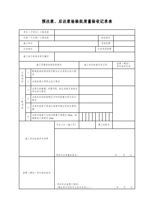 预注浆、后注浆检验批质量验收记录表