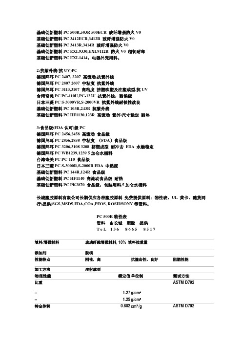 PC 500R物性表