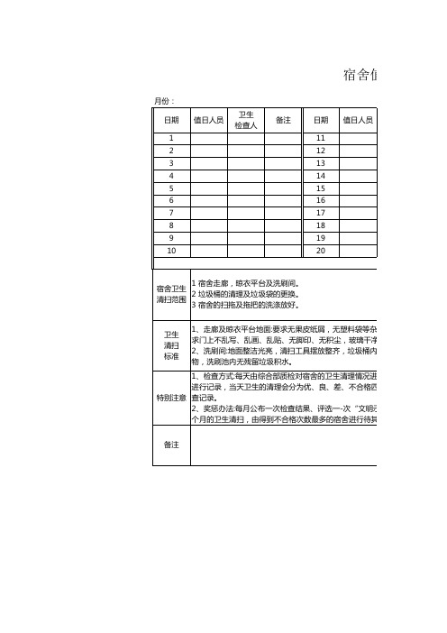 学生宿舍值日表