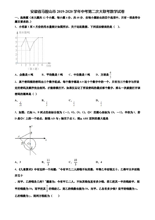 安徽省马鞍山市2019-2020学年中考第二次大联考数学试卷含解析