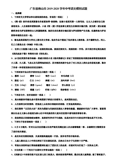 广东省佛山市2019-2020学年中考语文模拟试题含解析