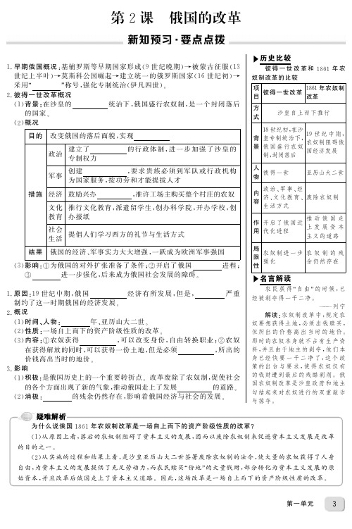 2.第2课 俄国的改革   九年级历史下册同步练习