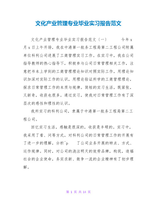 文化产业管理专业毕业实习报告范文