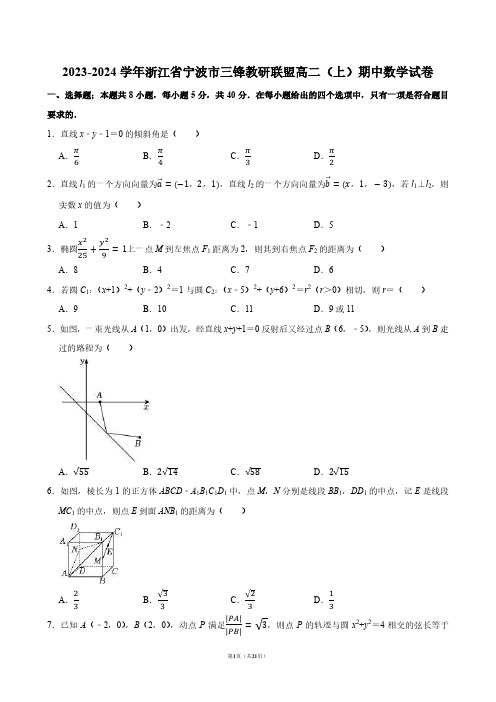 2023-2024学年浙江省宁波市三锋教研联盟高二(上)期中数学试卷【答案版】