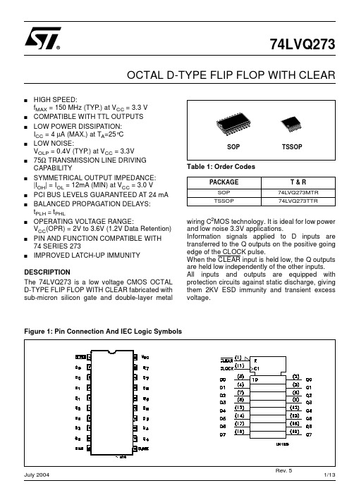 74LVQ273MTR中文资料