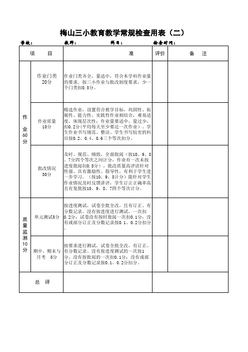 梅山三小教学常规量化检查表 二