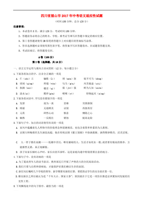 四川省眉山市2017年中考语文适应性试题