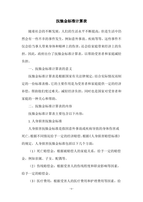 抚恤金标准计算表