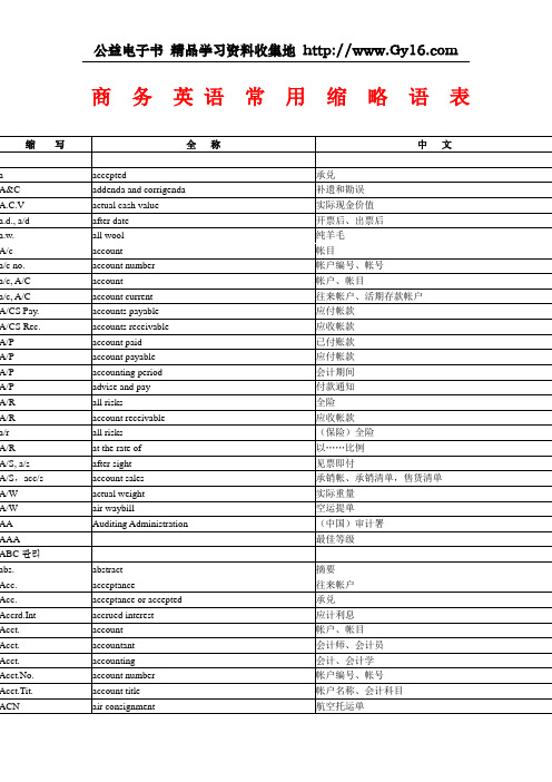 商务英语常用缩略语表