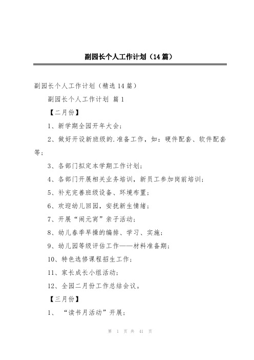 副园长个人工作计划(14篇)