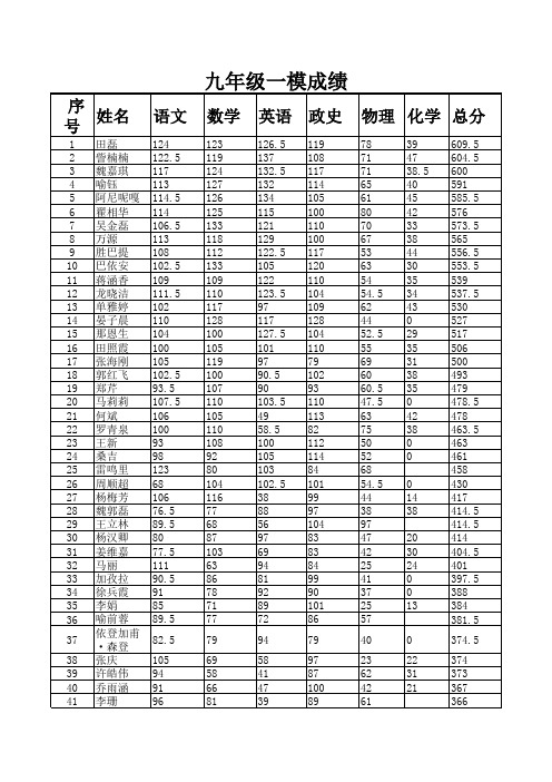 九年级一模成绩