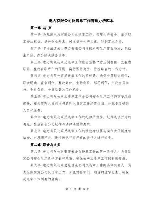 电力有限公司反违章工作管理办法范本