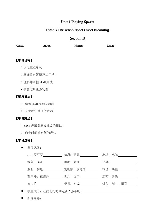 仁爱版八年级英语上册导学案设计Unit 1 Topic 3 Section B(无答案)