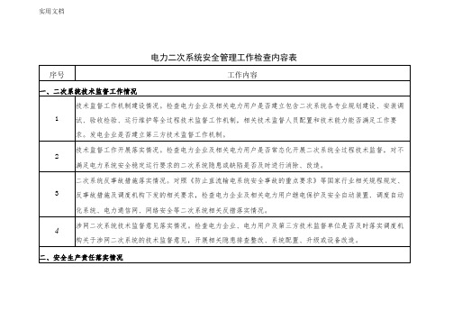 电力二次系统安全管理工作检查内容表