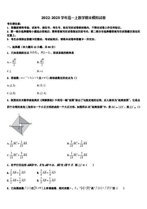 江苏省盐城市第一中学2022年高一上数学期末综合测试试题含解析