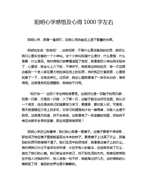 阳明心学感悟及心得1000字左右