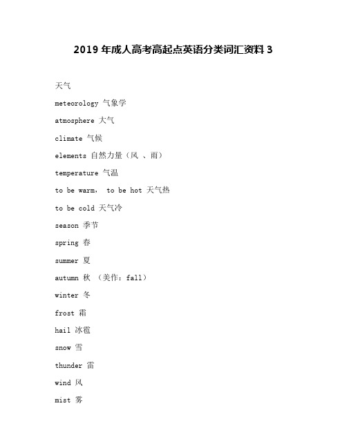 2019年成人高考高起点英语分类词汇资料3