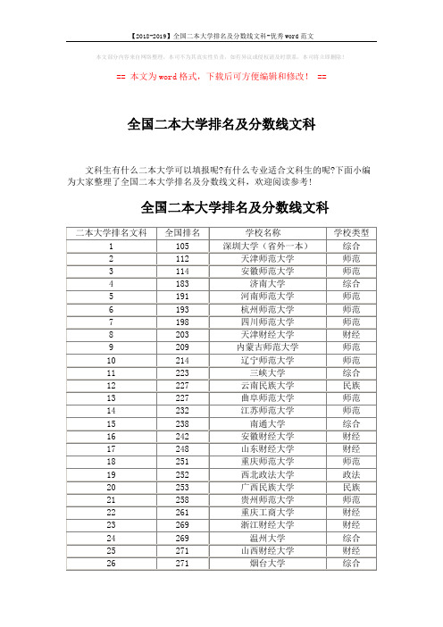 【2018-2019】全国二本大学排名及分数线文科-优秀word范文 (17页)