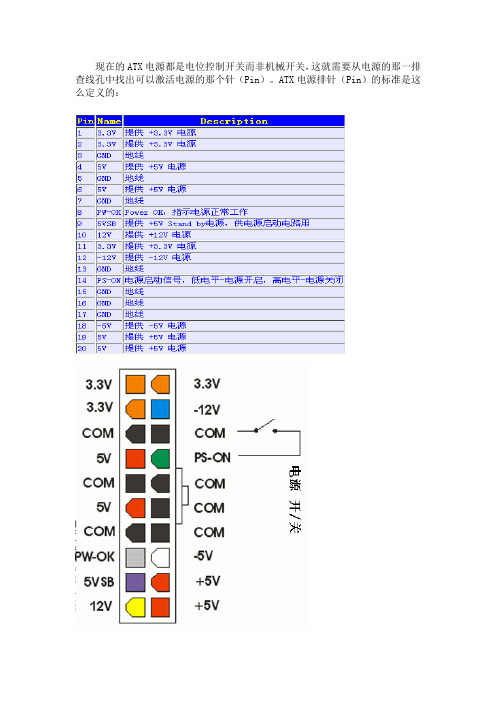 无主板启动电源的方法 附ATX电源引脚定义(20针和24针)