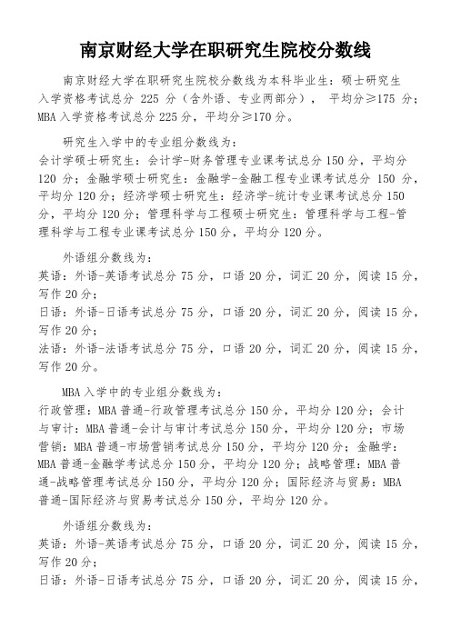 南京财经大学在职研究生院校分数线